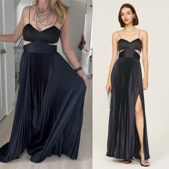 AMUR Elodie Gown in Blue Satin 14 - Picture 1 of 11